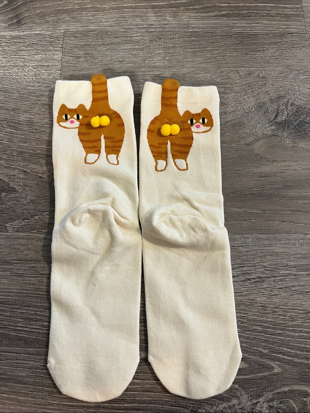 Cream Cat-Print Socks with Orange Tabby Accent